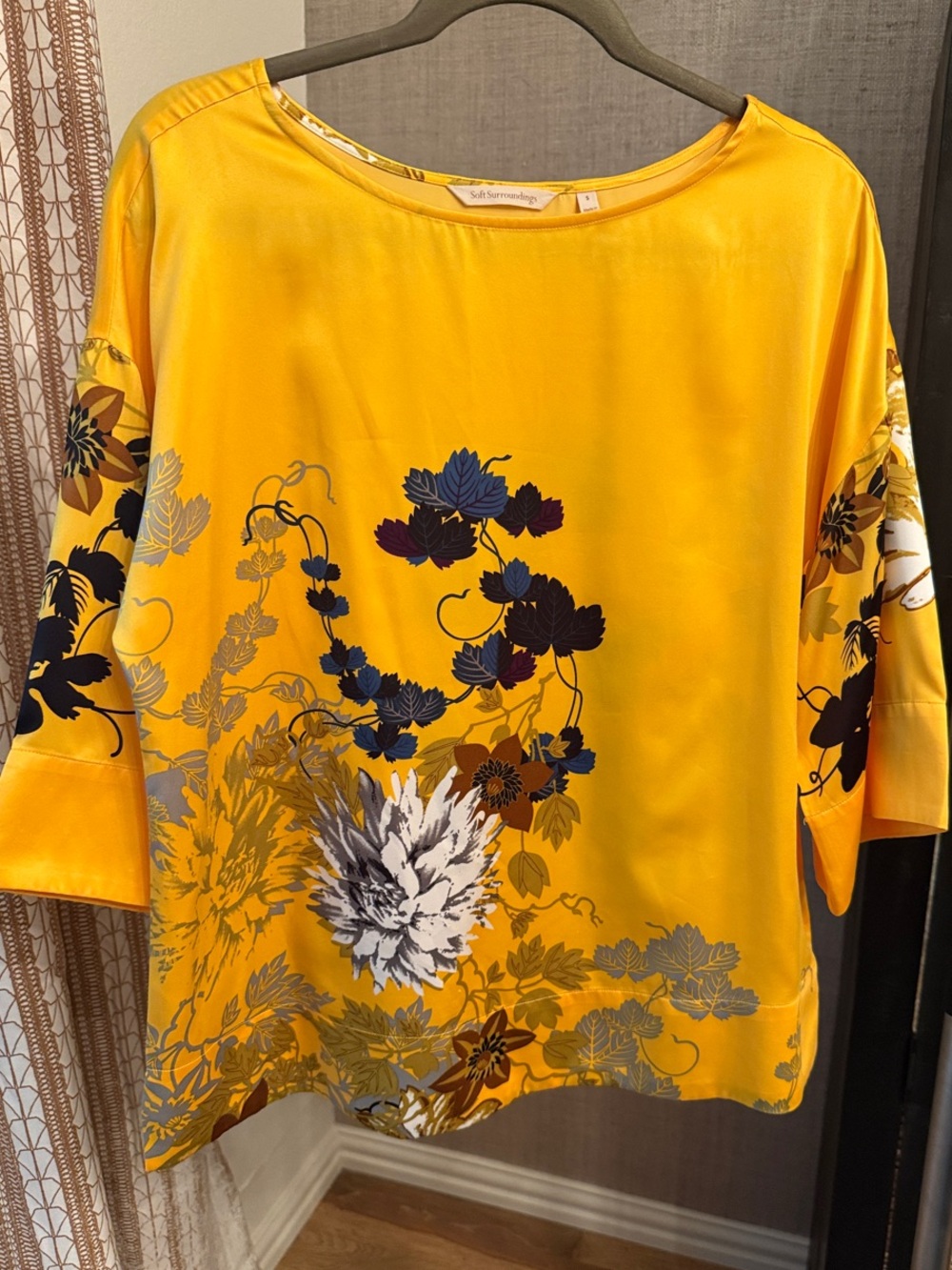 Soft Surroundings Yellow Floral Boatneck Blouse